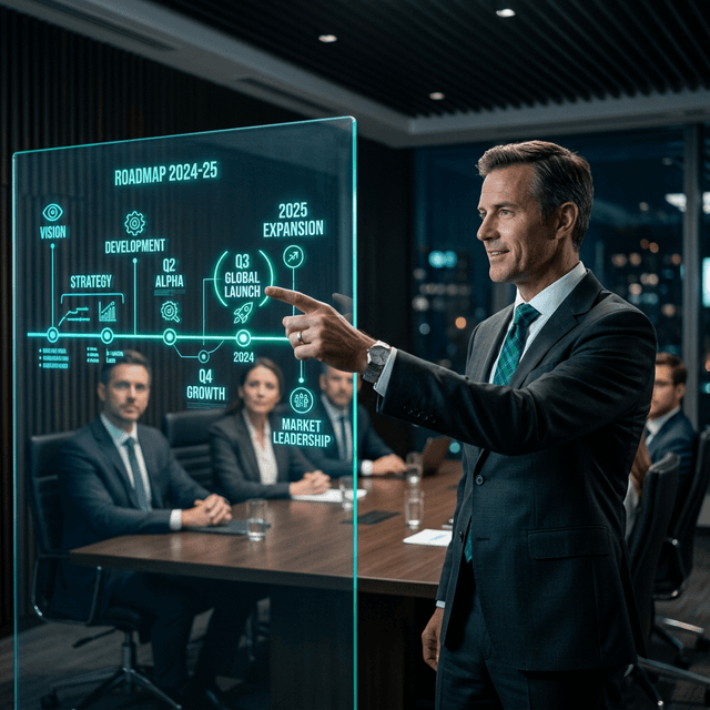 Executive pointing to roadmap