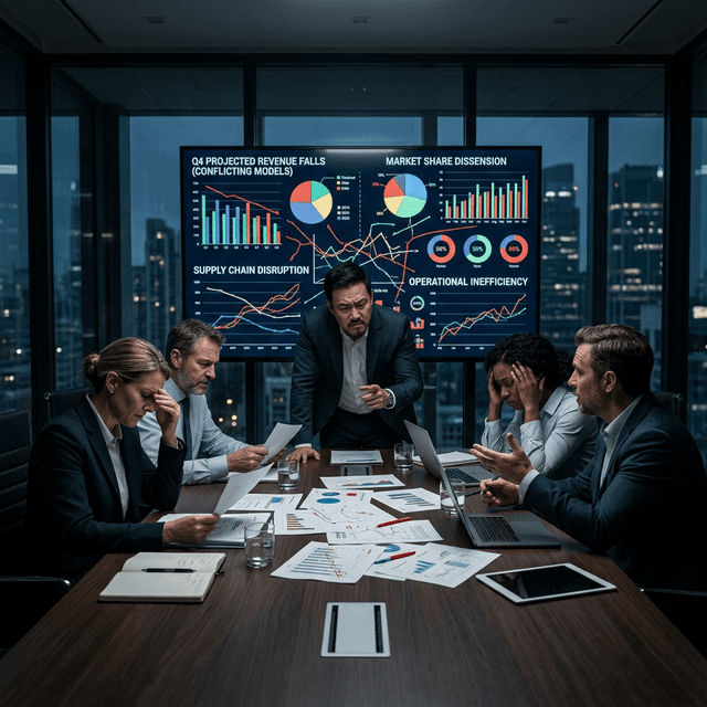 Frustrated executive team reviewing data